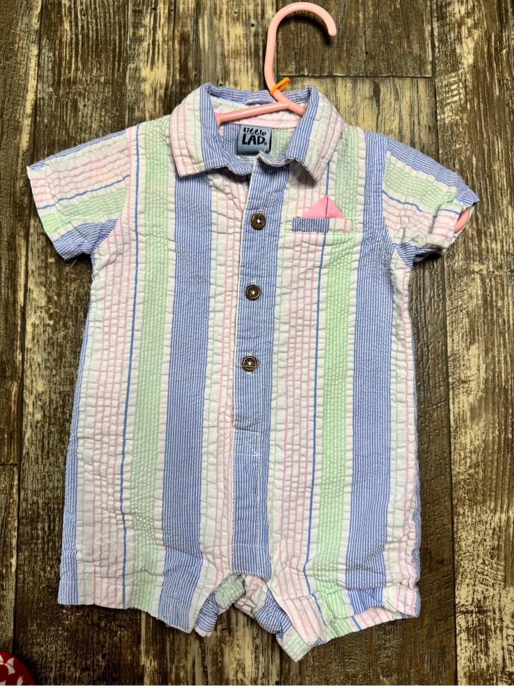 Little Lad Pastel Striped Seersucker Button Romper